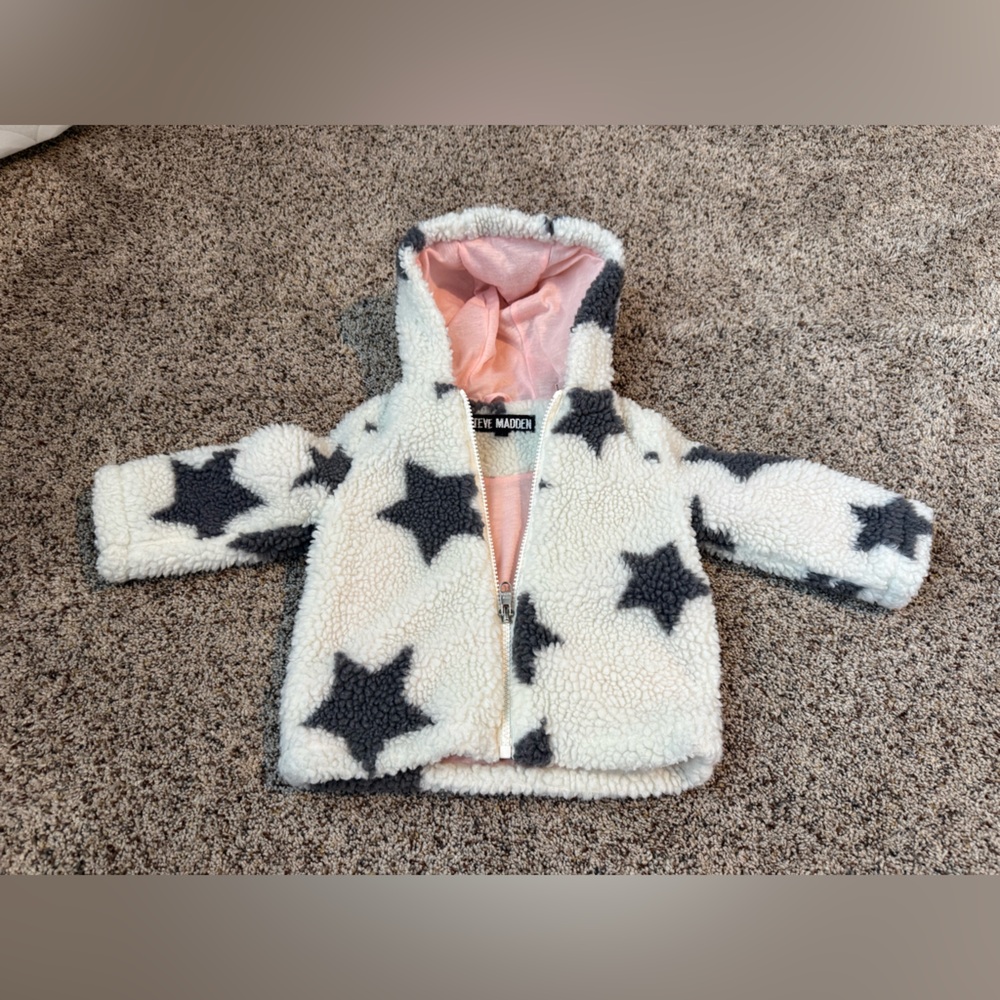 Toddler Girls Steve Madden Faux Shearling Star Jacket With Hood - Size 12m